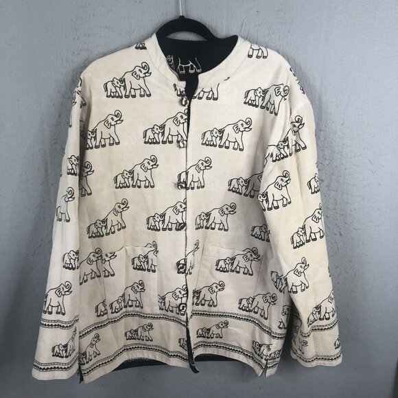 Black White Elephant Mom Baby Jacket Womens Extra Large Reversible Artsy - Picture 3 of 16